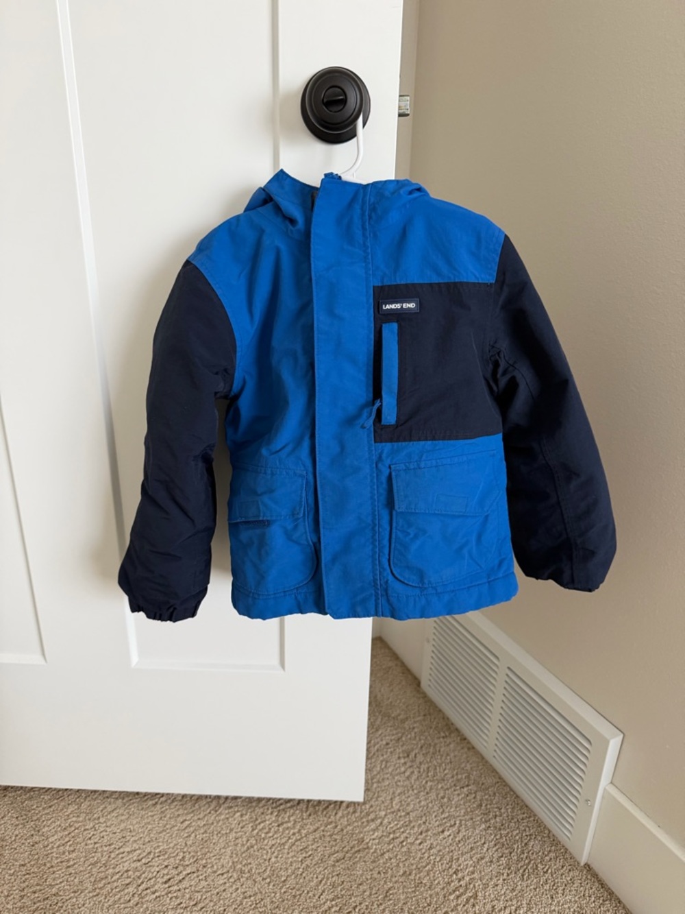 Lands' End Boys' Hooded Two-Tone Blue Jacket